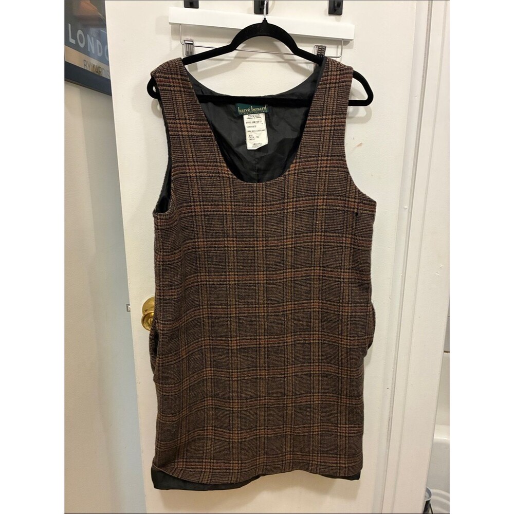 Harve Benard Brown Plaid Sleeveless Blazer Dress Dark Academia Preppy